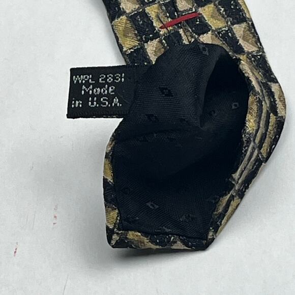 Villa Bugatti Mens Italian Silk Necktie Geometric Pattern Black Wheat Tie - Picture 9 of 11